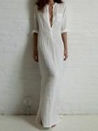 Choies White Pocket 3/4 Sleeve Maxi Shirt Dress