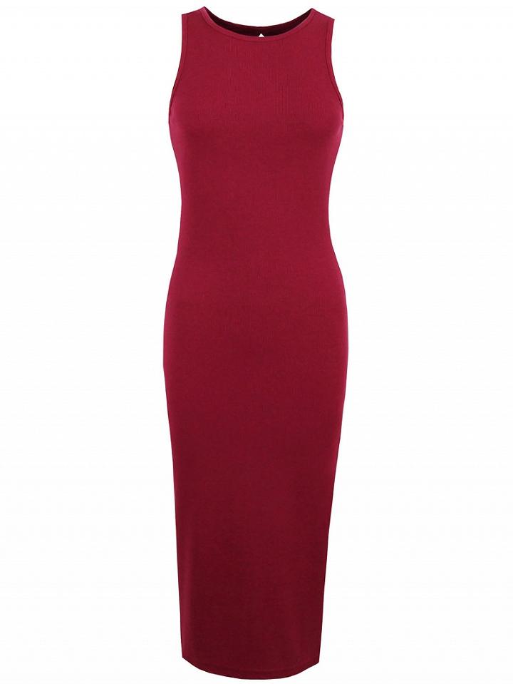 Choies Red Lace Up Back Ribbed Bodycon Midi Dress