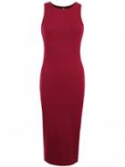 Choies Red Lace Up Back Ribbed Bodycon Midi Dress