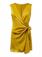 Choies Yellow V-neck Wrap Front Tie Side Mini Dress