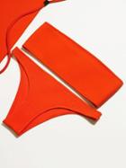 Choies Red Bandeau Ribbed Bikini Top And Bottom