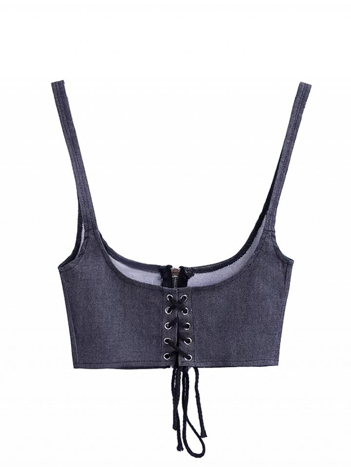 Choies Gray Lace Up Zip Back Corset Top