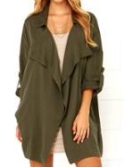 Choies Army Green Lapel Pocket Side Plain Trench Coat