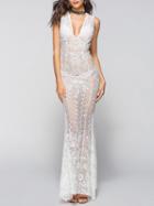Choies White Plunge Sheer Lace Maxi Dress And Longline Cape