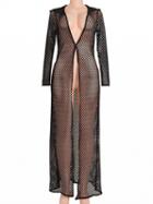 Choies Black Fishnet Long Sleeve Longline Hooded Coat