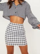 Choies Gray Plaid Button Placket Front Flare Sleeve Women Crop Shirt