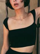 Choies Black Square Neck Rib Tank Crop Top