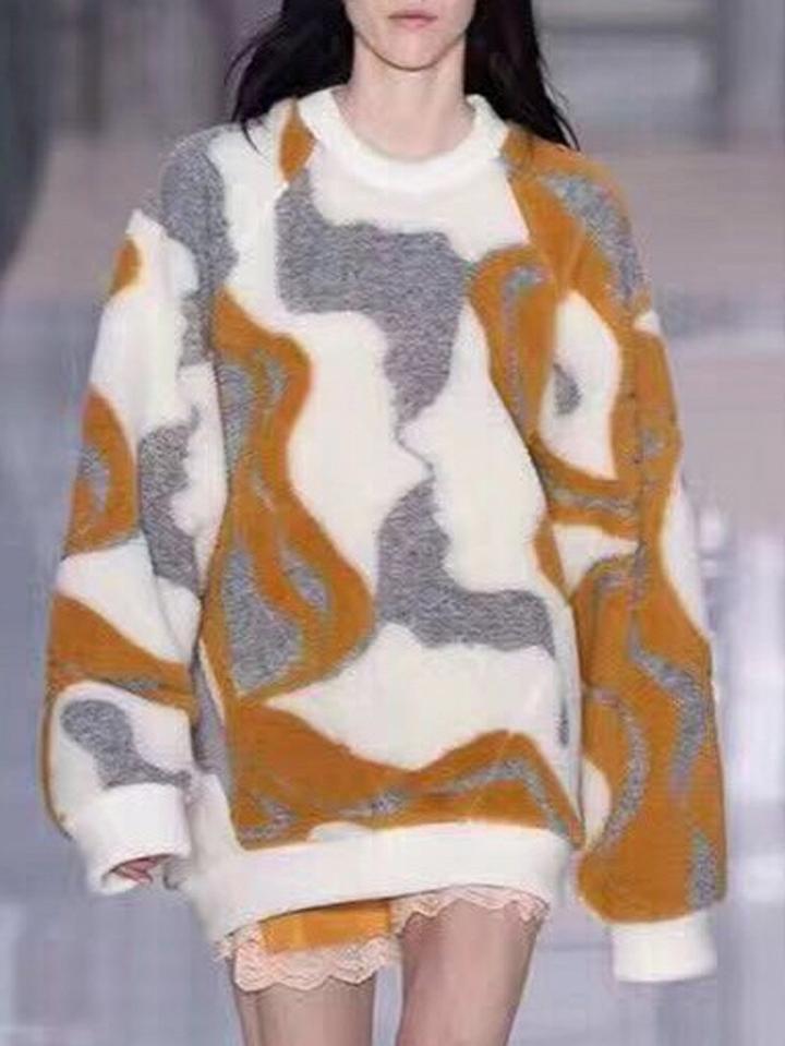 Choies Yellow Contrast Map Pattern Long Sleeve Knit Sweater