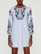 Choies Blue Stripe Embroidery Keyhole Back Mini Dress