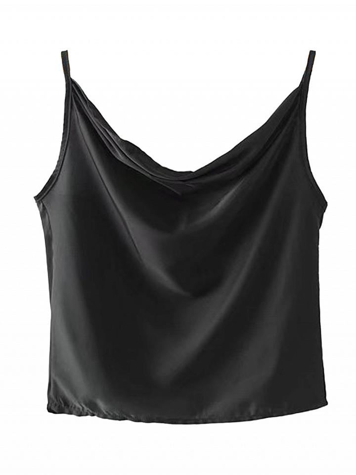 Choies Black Satin Look Drape Front Cami Top