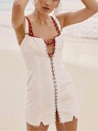 Choies White Cotton Button Placket Front Shoulder Strap Chic Women Mini Dress