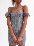 Choies Black Plaid Cotton Open Back Chic Women Cami Mini Dress