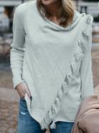 Choies Gray Cotton Tassel Trim Long Sleeve Chic Women Sweatshirt