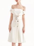 Choies White Notch Lapel Double Breasted Belted Midi Dress