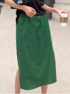 Choies Green Cotton High Waist Thigh Split Side Chic Women Midi Skirt