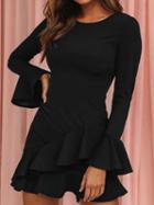 Choies Black Ruffle Trim Flare Sleeve Chic Women Mini Dress