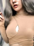 Choies Khaki High Neck Cross Front Cut Out Detail Crop Top