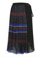 Choies Blue And Red Contrast Stripe High Waist Pleated Midi Skirt