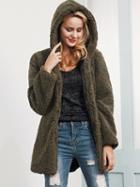Choies Army Green Faux Shearling Hooded Coat
