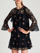 Choies Black Floral Embroidery Long Sleeve Lace Mini Dress