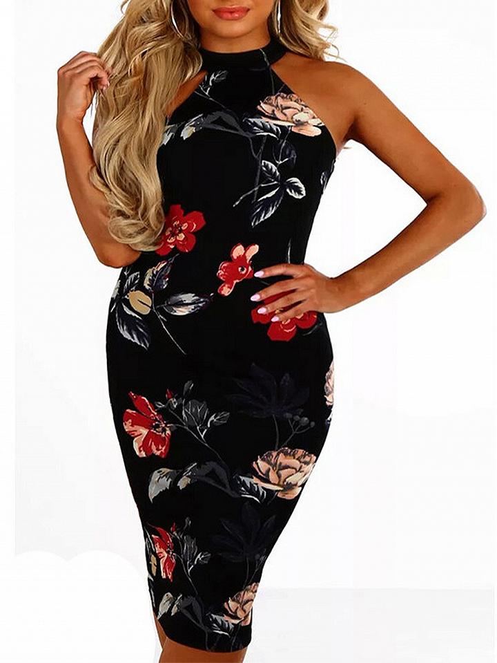 Choies Black Floral Print Bodycon Dress
