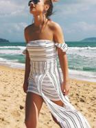 Choies Monochrome Stripe Off Shoulder Maxi Dress