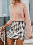 Choies Pink Crew Neck Long Sleeve Women Knit Sweater