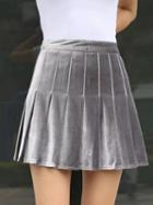 Choies Gray Velvet Pleated Mini Skirt
