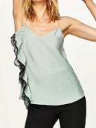 Choies Green Lace Frill Silky Cami Top