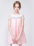 Choies Pink Contrast Cold Shoulder Swing Dress