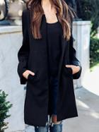 Choies Black Open Front Long Sleeve Longline Coat