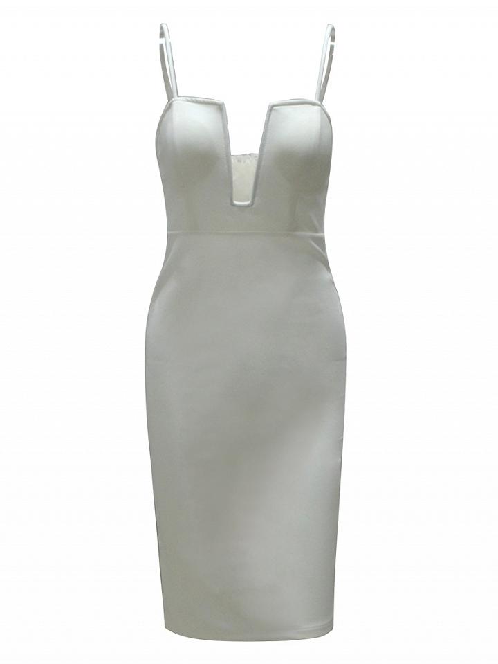 Choies White Plunge Spaghetti Strap Bodycon Dress