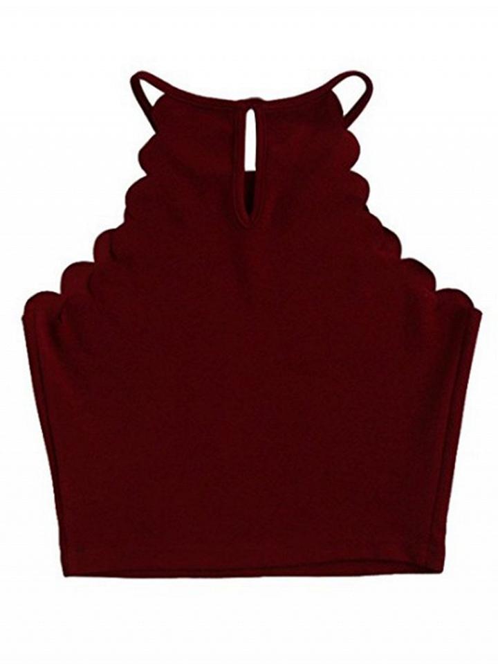 Choies Burgundy Halter Scallop Edge Crop Tank