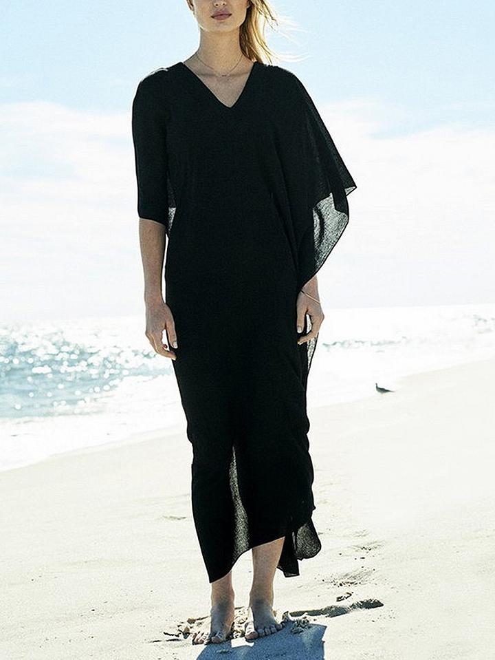 Choies Black V-neck Thigh Split Side Maxi Dress