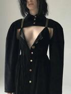 Choies Black Cotton Chic Women Crop Coat And V-neck Cami Midi Dress
