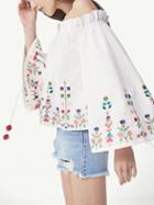 Choies White Off Shoulder Folk Embroidery Bell Sleeve Top
