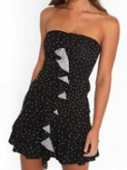 Choies Black Cotton Blend Bandeau Polka Dot Print Chic Women Mini Dress