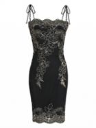 Choies Black Embroidery Spaghetti Strap Bodycon Mini Dress