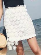 Choies White High Waist Asymmetric Hem Crochet Lace Skirt