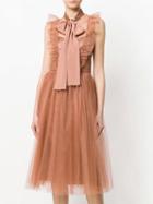 Choies Brown Tie Front Ruffle Trim Sleeveless Chic Women Mesh Midi Dress