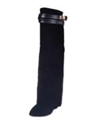 Choies Black Suede Wedge Knee Boots
