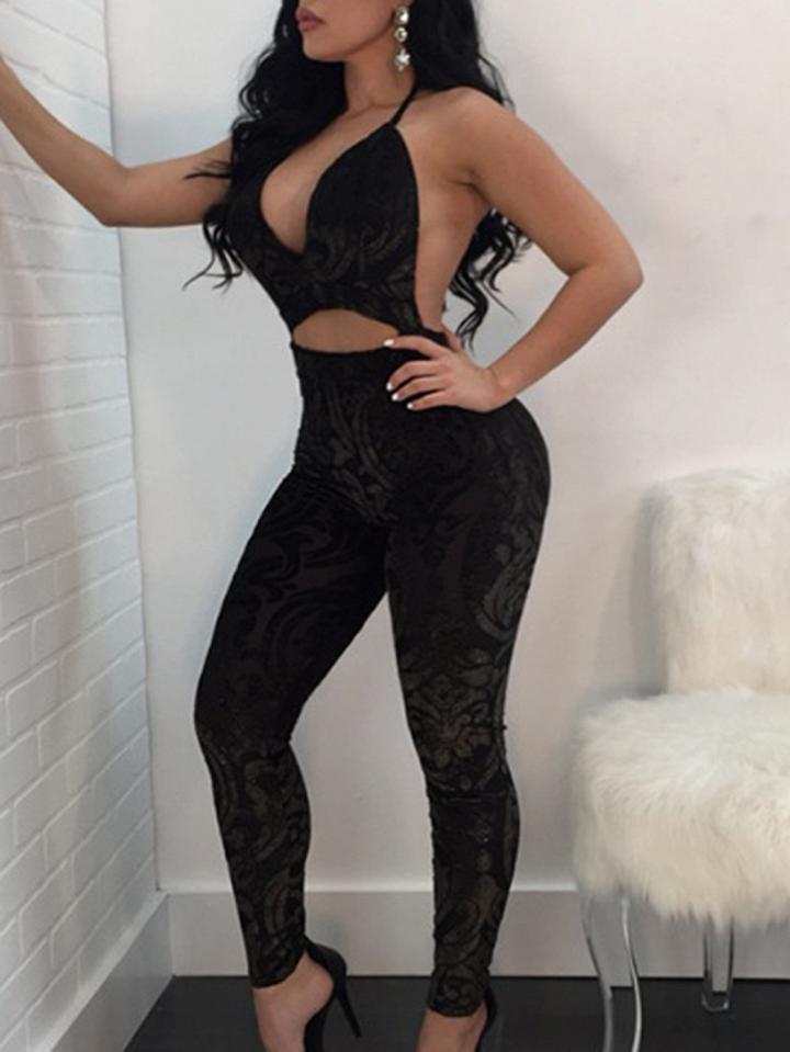 Choies Black Halter Cut Out Detail Open Back Jumpsuit