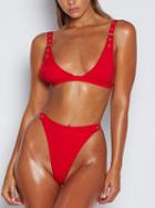 Choies Red Eyelet Buckle Strap Chic Women Bikini Top And High Waist Bottom