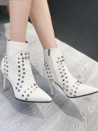 Choies White Studs Detail Pointed Toe Heeled Ankle Boots