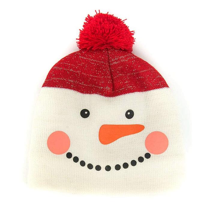 Choies Red Snowman Design Bobble Beanie Hat Of Knitted Set