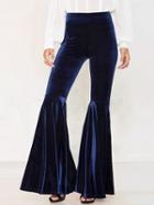 Choies Royal Blue Velvet High Waist Flared Pants