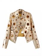 Choies Gold Metallic Eyelet Leather Look Open Front Jacket