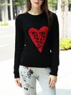 Choies Black Heart Pattern Knit Sweater