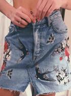 Choies Blue High Waist Bird Embroidery Denim Mini Skirt