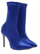 Choies Blue Velvet Chic Women Pointed Toe High Heeled Boots
